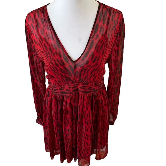 Michael Kors Women’s Long Sleeves V-Neck Dress Red/Black Size 6 - Picture 11 of 12